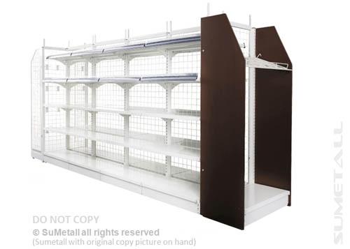 Convenience store shelving with wire mesh grid panel