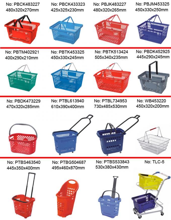 Red Plastic Shopping Baskets With Handles 28L For Grocery Store 480 X 320 X 270mm