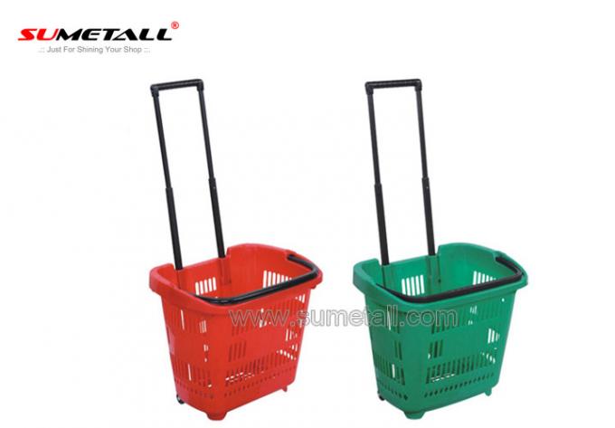 31L Plastic Shopping Trolley On Wheels / Shopping Basket With Aluminum Telescopic Handle