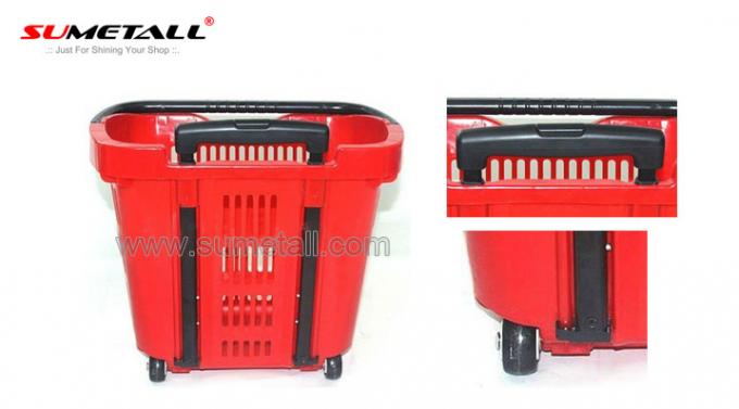 31L Plastic Shopping Trolley On Wheels / Shopping Basket With Aluminum Telescopic Handle