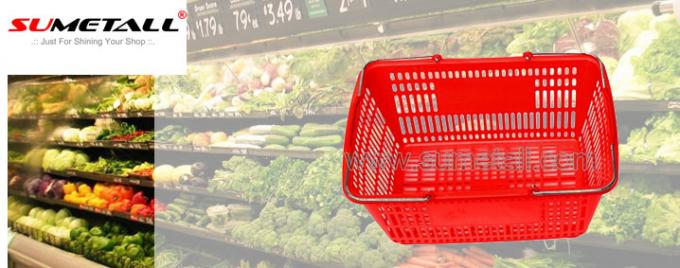 Red Grey Color Grocery Plastic Shopping Baskets For Retail Stores / Supermarket