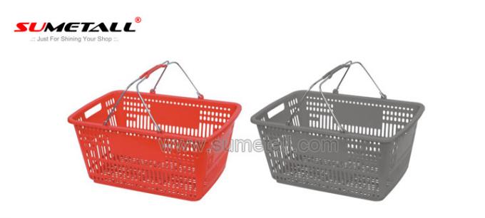 Red Grey Color Grocery Plastic Shopping Baskets For Retail Stores / Supermarket