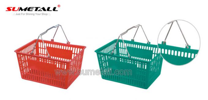 Small Plastic Shopping Baskets 20L with Metal Handle For Grocery Store 400 X 290 X 210mm