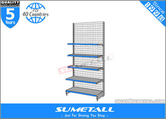 China Custom Multi Tiered Shop Display Shelf Removable With Grid Wire Mesh Backing supplier