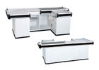 China Silver White Retail Checkout Counter / Cash Register Desk With Conveyor Belt factory