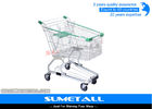 China Strong Structure Supermarket Shopping Trolley With Green Plastic Baby Seat factory