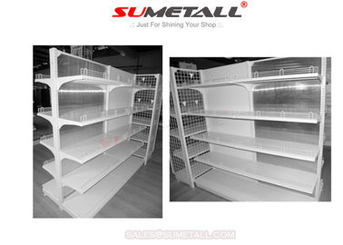 Metal Drug Store Gondola Retail Display Shelving With Clear PVC Backing Panel